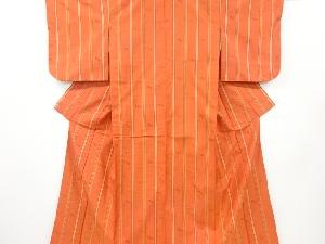 アンティーク　縞に抽象模様織り出し手織り紬着物